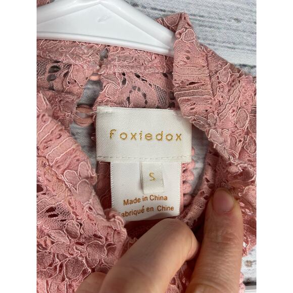 Foxiedox Pink Lace Dress Small High Neck Retro Pinup Boho Fairy Whimsical Formal - Picture 3 of 15